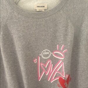 Zadig & Voltaire Gray Sweatshirt with Pink and Red Graphic